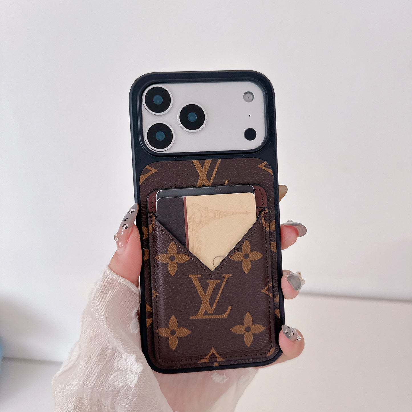 Brown Leather 2-in-1 Monogram iPhone Wallet Case