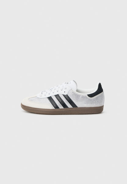 Samba OG W Rhinestone — Crystal white shine with silver rhinestone details.